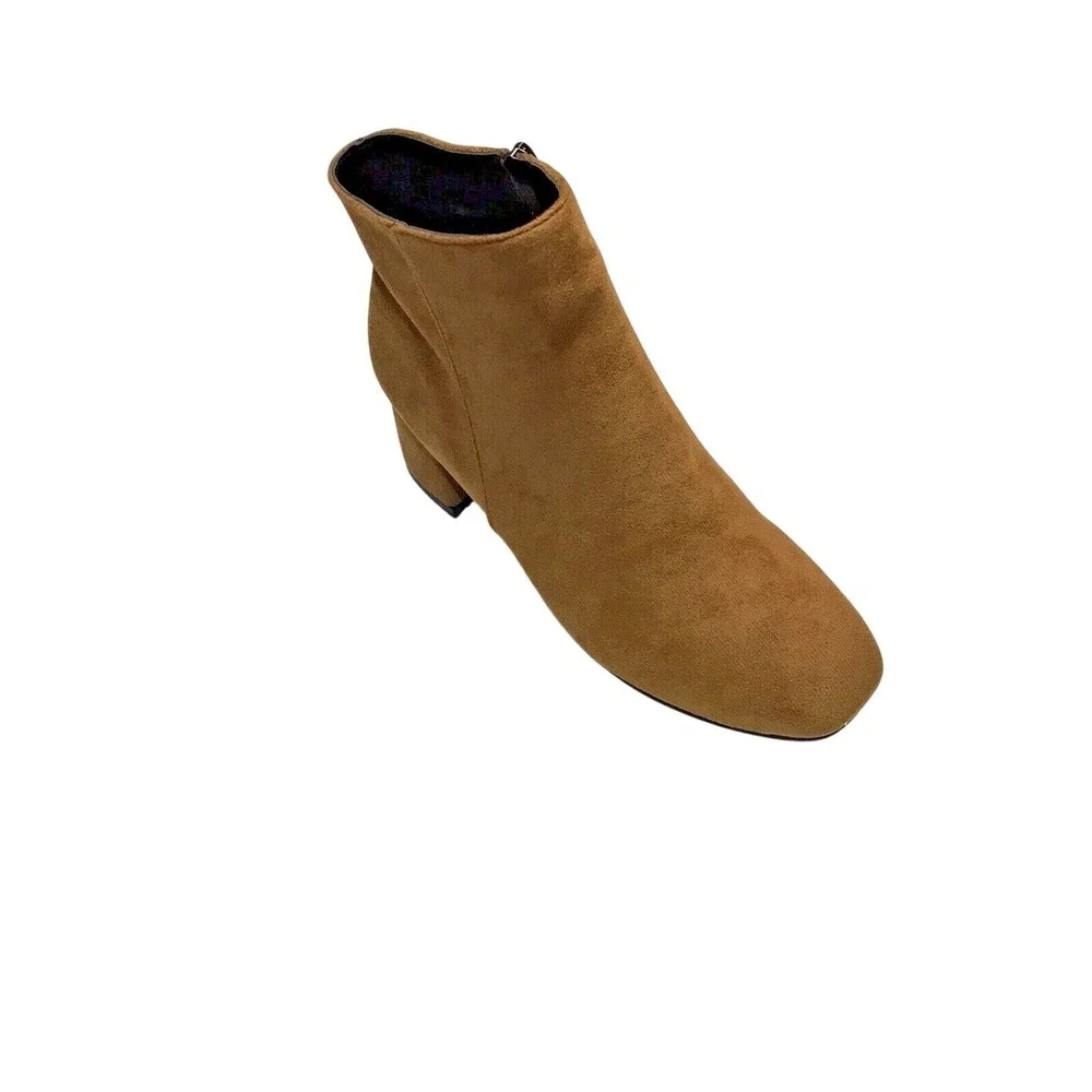 brown faux zip up‎ suede bootie round toe size 9